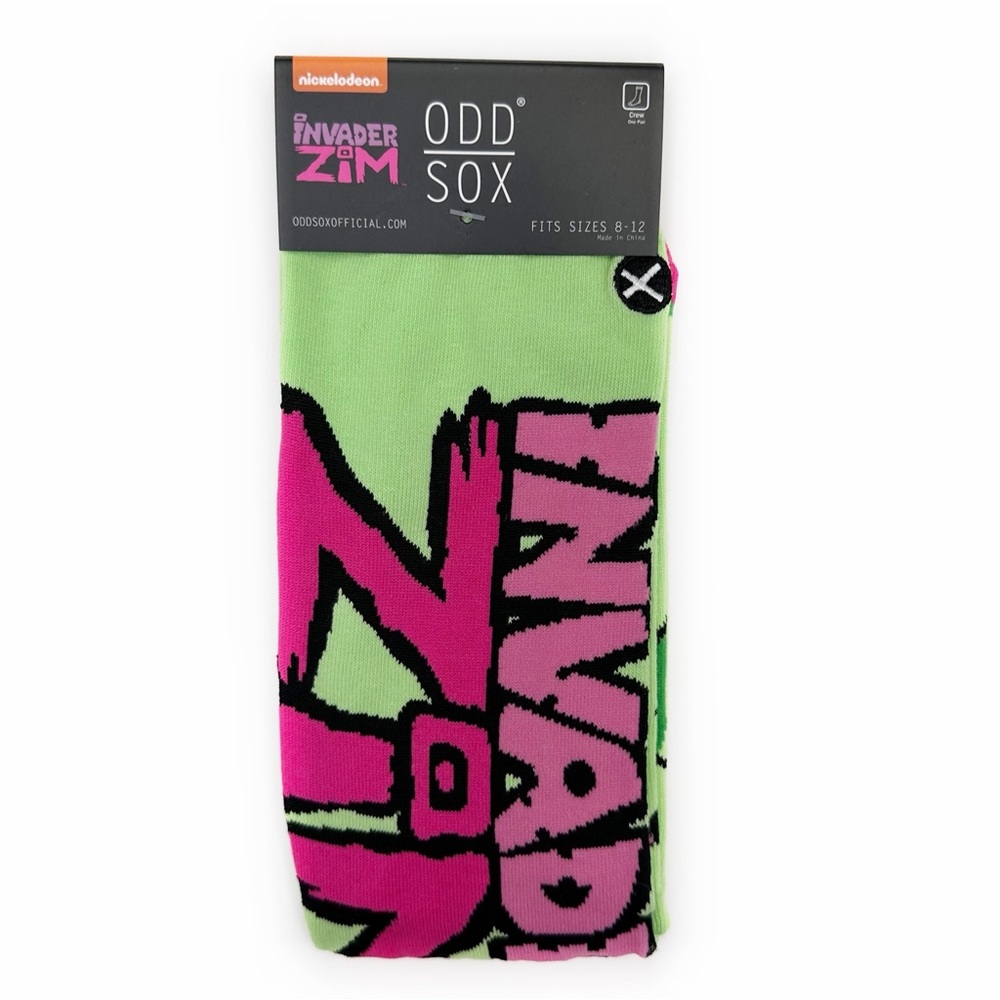 Odd Sox Invader Zim Gir Crew Socks Mens Womens Nickelodeon Y2K Gift Green Pink